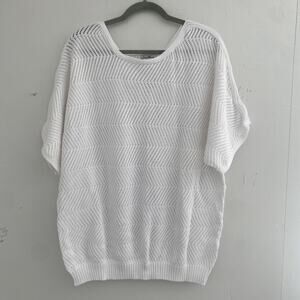 Judy Bond Sweater Womens 1X White Short Sleeve Boat Neck Open Knit Dolman